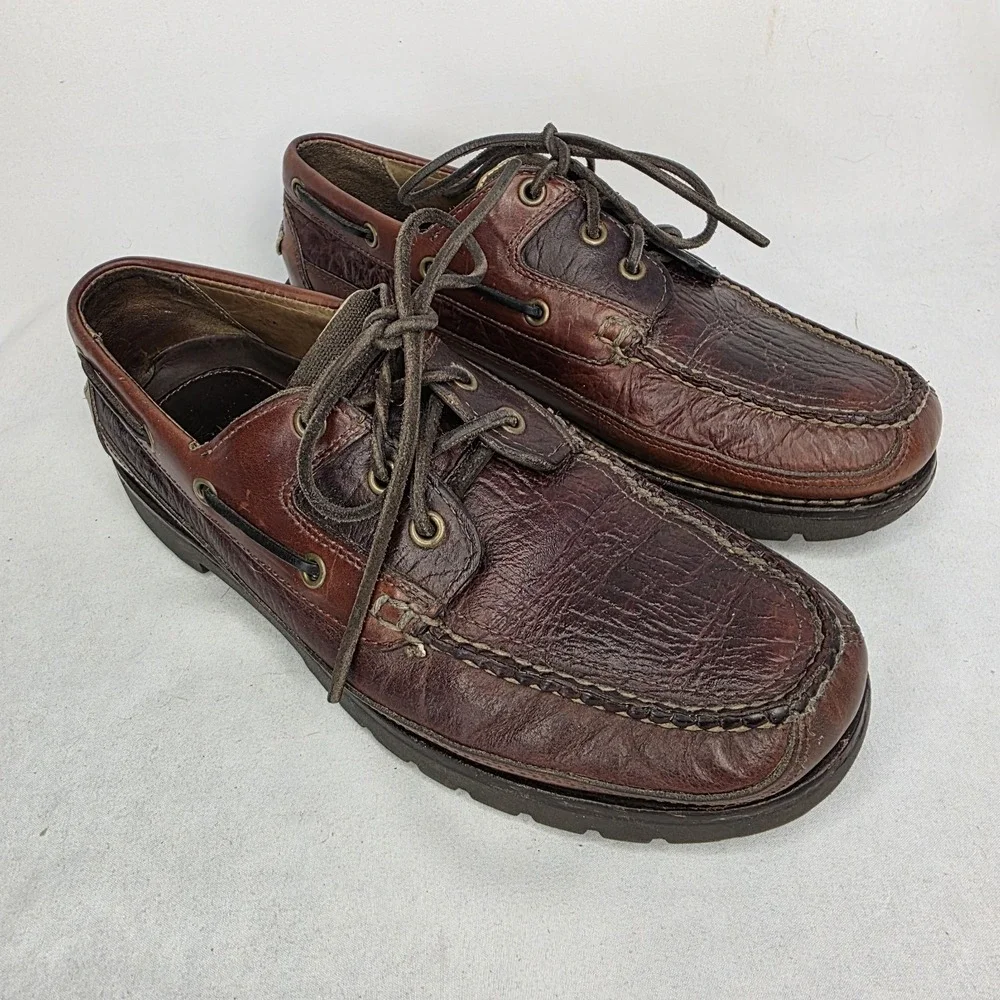 Mens LL Bean 8.5 D Allagash Bison Handsewn Brown Leather Loafer Oxford Boat Shoe